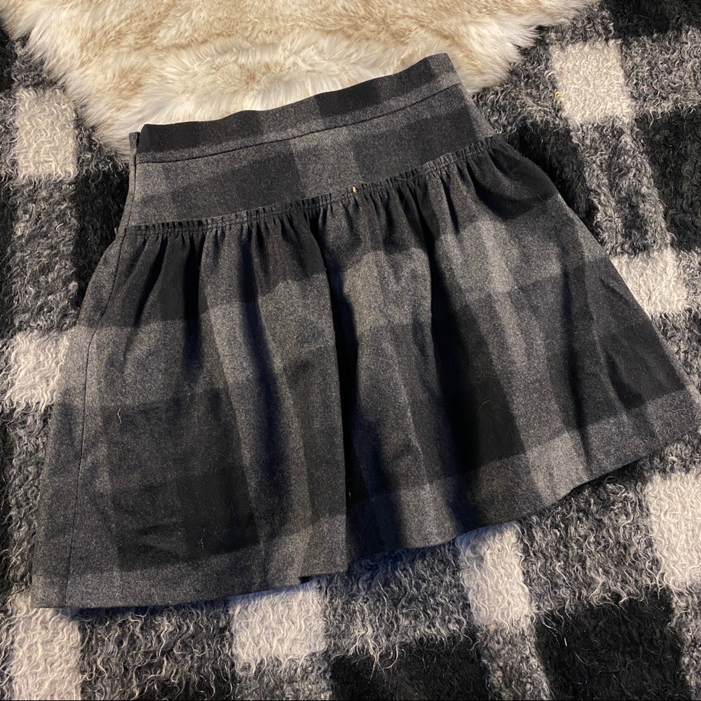 Adam Lippes grey plaid ruffle skater skirt 4 wool checkered